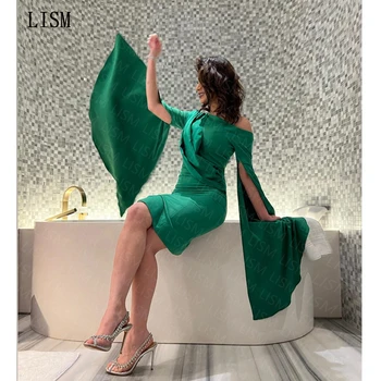  LISM 2023 Элегантное Зеленое Пышное Платье С длинными рукавами, Женские Вечерние Платья С открытыми плечами Длиной до колен, Robe De Soirée