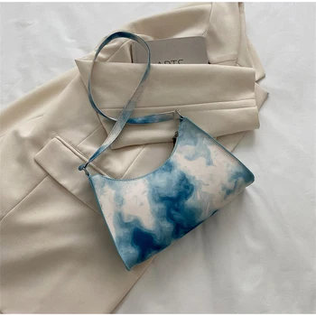  Дизайнерская сумка Tie Dye для подмышек, квадратная сумка на плечо для женщин, модная универсальная сумка 2023 года, высококачественная сумка в виде полумесяца из искусственной кожи