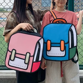  для творческих женщин Рюкзак для рисования 2D, мультяшная школьная сумка, сумка для комиксов для девочек-подростков