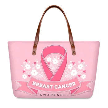  Женская сумка большой емкости, повседневная сумка для покупок через плечо, популярная дорожная сумка с изображением рака молочной железы в форме сердца и ленты