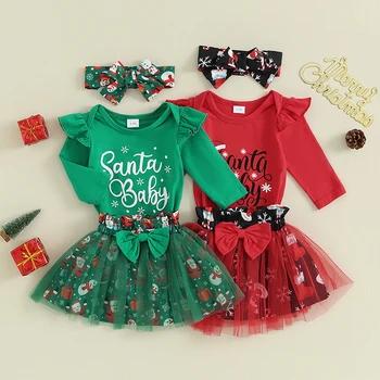  Комплекты рождественской одежды для маленьких девочек 0-24 м, боди с надписью 