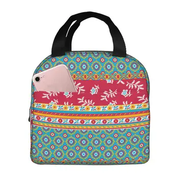  Красочная сумка для ланча в полоску с абстрактными цветами и пейсли, изолированные многофункциональные сумки для ланча, Многоразовая термосумка-холодильник