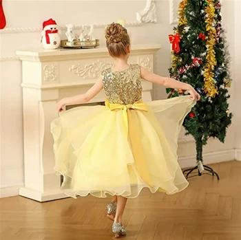  Платье с блестками и бантом для девочки в цветочек, тюлевая юбка с аппликацией на поясе, Свадебное Элегантное платье в цветочек для первого Причастия ребенка, праздничное платье на день рождения