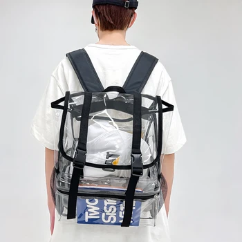  Прозрачный рюкзак для девочек-подростков из ПВХ, водонепроницаемый, большой емкости, прозрачный, одобренный Стадионом Женский рюкзак, школьные сумки